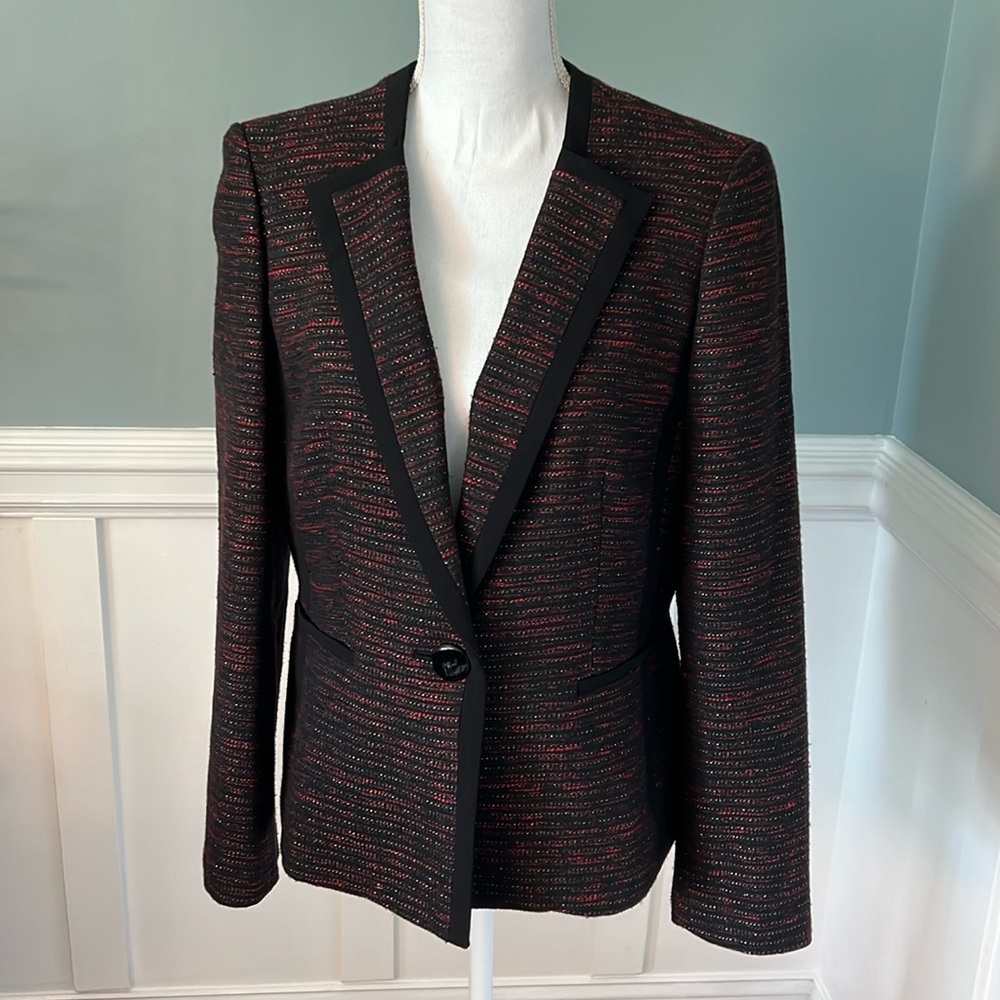 Women’s Kasper blazer. Black/Red/Silver thread.